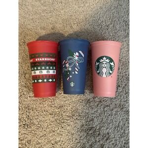 3 2020-2022 Starbucks Christmas Holiday Limited Edition Grande Reusable Cups